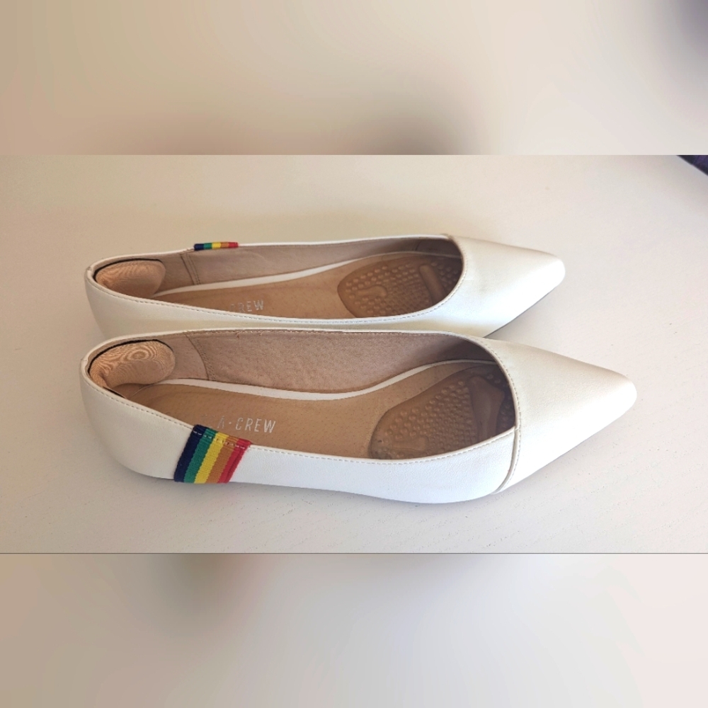 Women's White Flats with Rainbow Detail